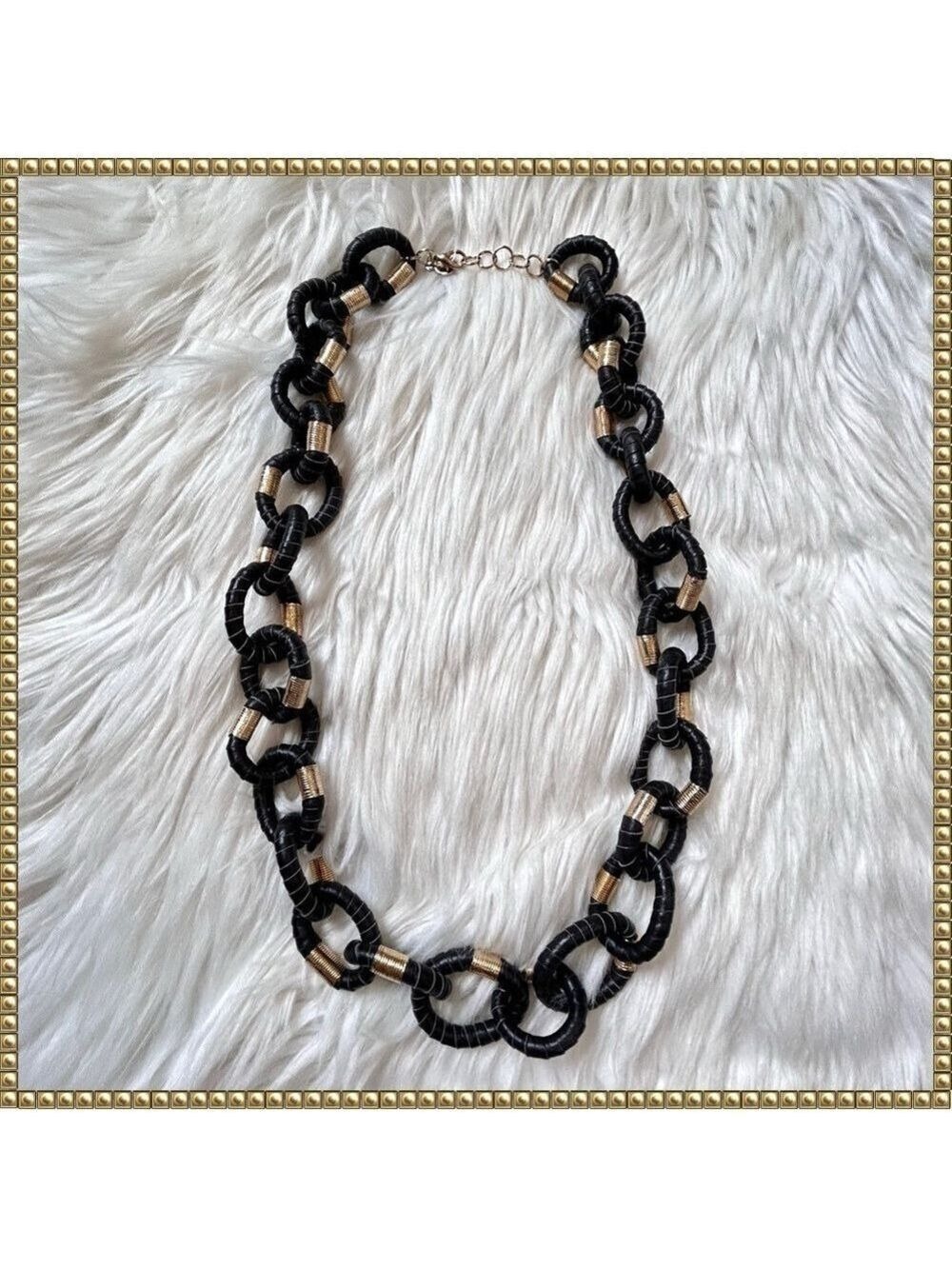 Artizan Keren Black Leather Gold Chain Link Necklace